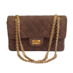 Chanel Taupe Suede Quilted Handbag