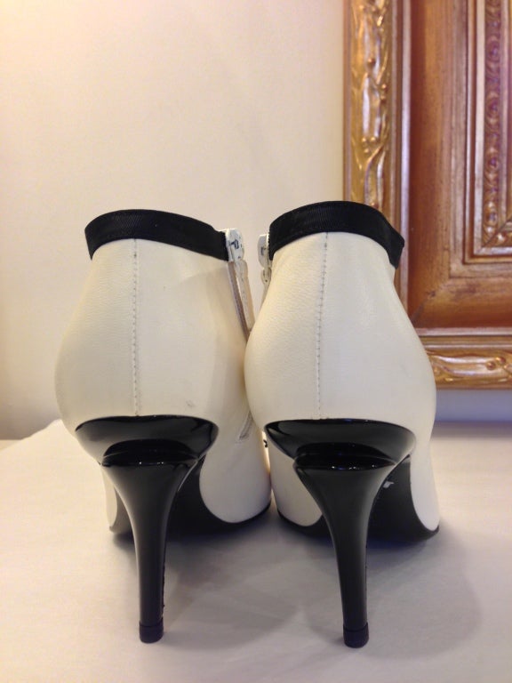 Women's Chanel White And Black Open Toe Booties