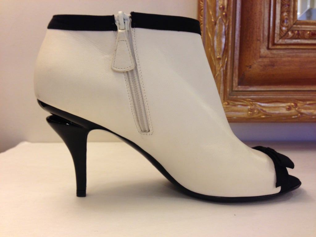 Chanel White And Black Open Toe Booties 1