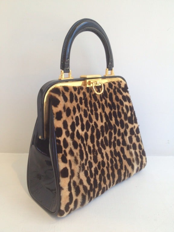 Women's Christian Dior Leopard Print and Patent Handbag