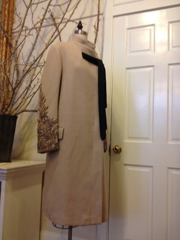 Brown Dries Van Noten Swing Coat with Embellished Sleeves For Sale