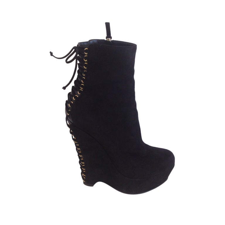 YSL Black Suede Corset Bootie at 1stdibs