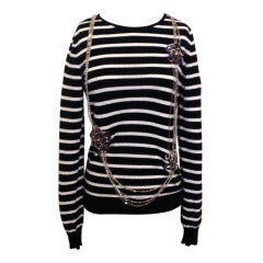Chanel Striped Sweater With Rhinestone Detail