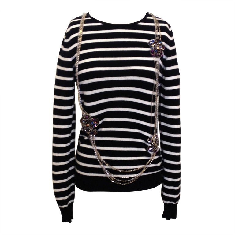 Chanel Striped Sweater With Rhinestone Detail at 1stDibs | chanel stripe  sweater