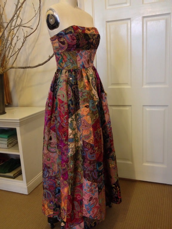 Oscar de la Renta Patchwork Paisley Gown
