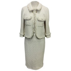 Chanel White Skirt Suit With Gold Chain Detail