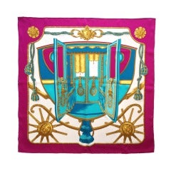 Hermes Fuschia and Turquoise Coach Scarf