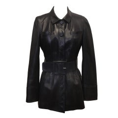 Valentino Navy Leather Coat
