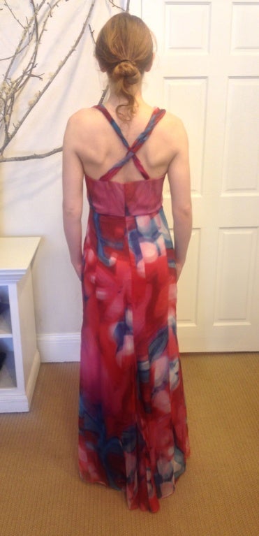 GIorgio Armani Silk Chiffon Red Blue And White Evening Gown at 1stDibs