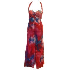 GIorgio Armani Silk Chiffon Red Blue And White Evening Gown