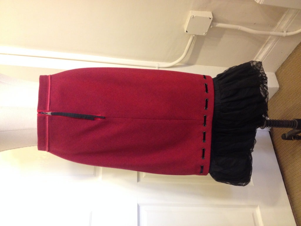 Women's Louis Vuitton Red Pencil Skirt with Petticoat