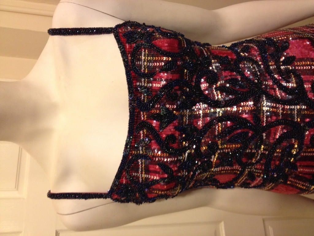 Escada Red Plaid Sequin Gown In Excellent Condition In San Francisco, CA