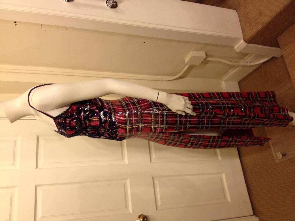 Women's Escada Red Plaid Sequin Gown