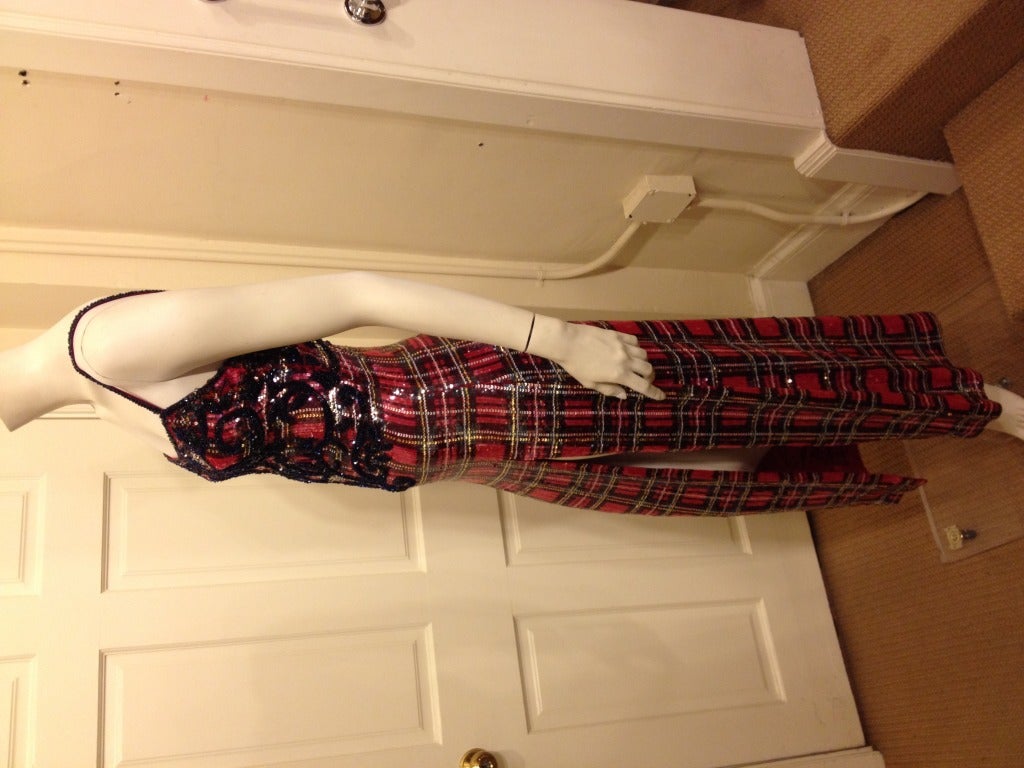 Escada Red Plaid Sequin Gown 2