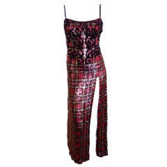 Escada Red Plaid Sequin Gown