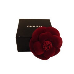 Chanel Red Velvet Camelia Brooch