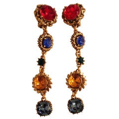 Vintage Oscar de la Renta Multi-Colored Jewel Earrings