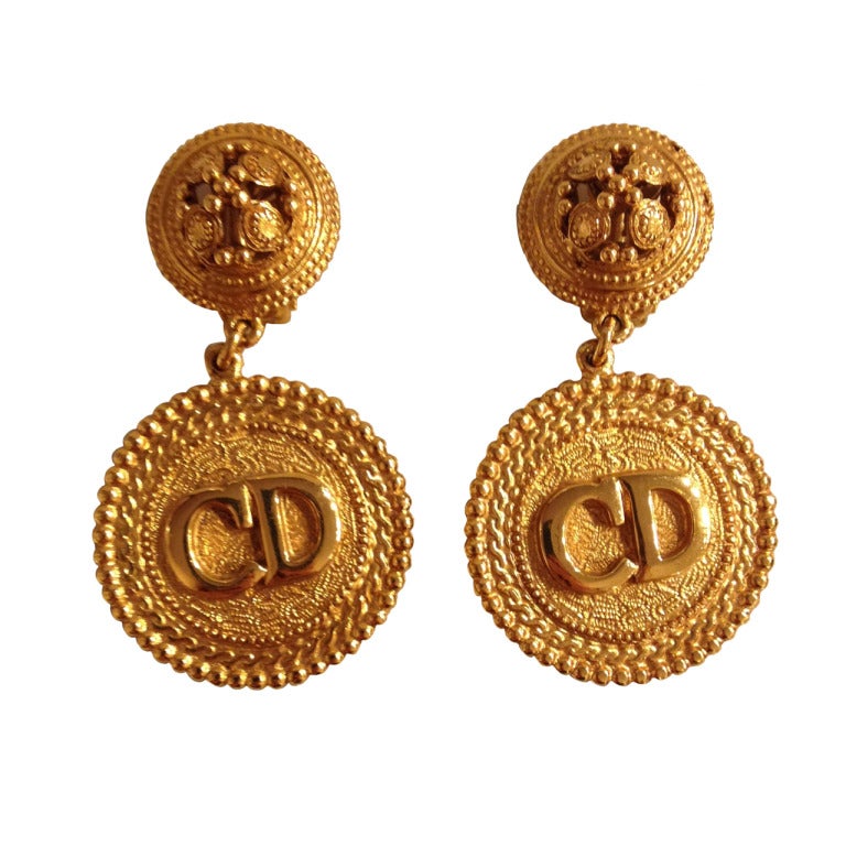 Christian Dior Gold Earrings at 1stDibs
