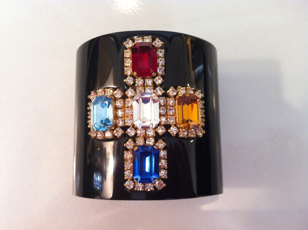 Chanel Crystal Cross Black Resin Cuff Set In New Condition In San Francisco, CA