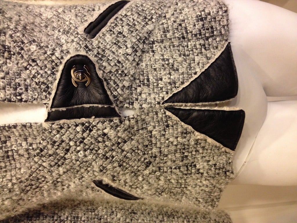 Chanel Gray Tweed Jacket with Leather In Excellent Condition In San Francisco, CA