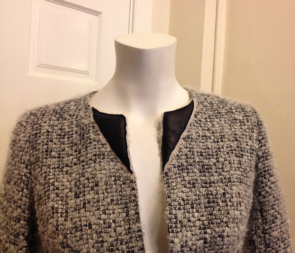 Women's Chanel Gray Tweed Jacket with Leather