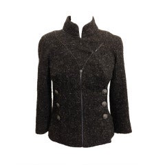 Chanel Charcoal Tweed Jacket with Zipper Detail