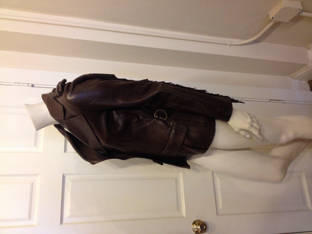 Lanvin Brown Leather Jacket With Fringe In Excellent Condition In San Francisco, CA