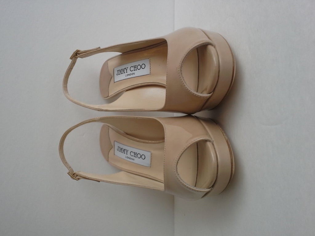 Jimmy Choo Nova Patent Peep-Toe Slingback in Nude