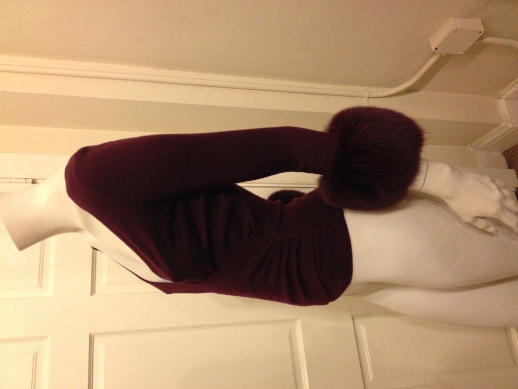 Heidi Weisel Burgundy Sweater With Fox Cuffs In Excellent Condition In San Francisco, CA