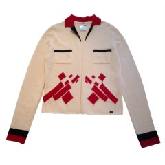 Chanel Off White Cardigan With Black And Red Detail