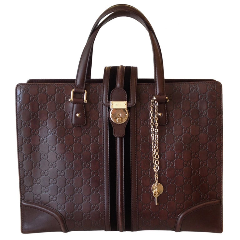Gucci Brown Leather Monogram Handbag