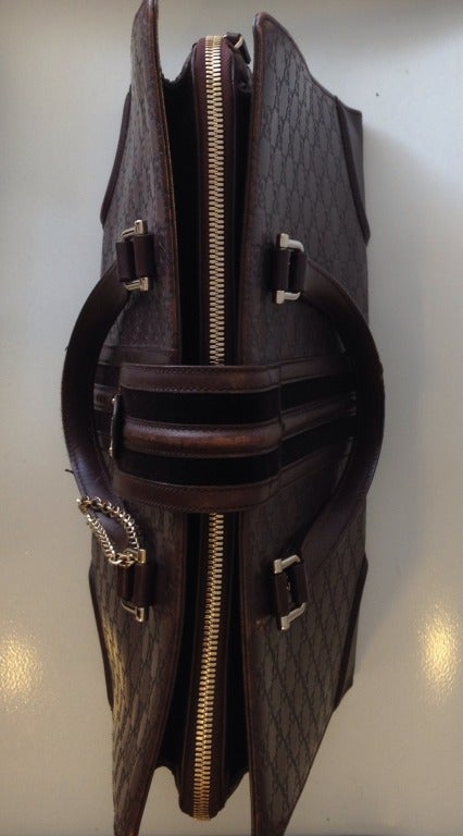 Gucci Brown Leather Monogram Handbag 4