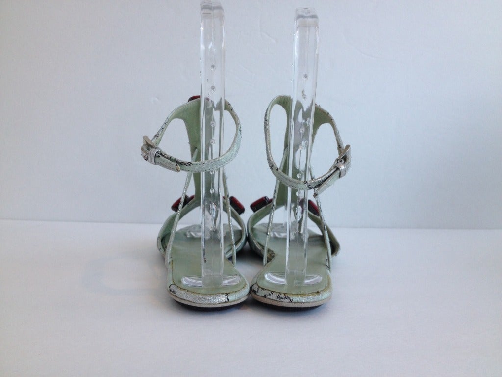Prada Brocade Sandal With Beads In Good Condition In San Francisco, CA