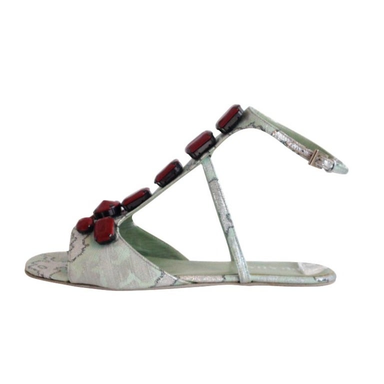 Prada Brocade Sandal With Beads