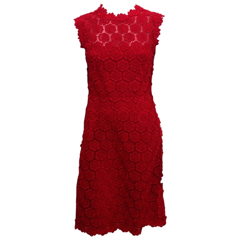Valentino Red Floral Lace Dress