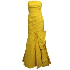 Monique Lhuillier Yellow Strapless Evening Gown