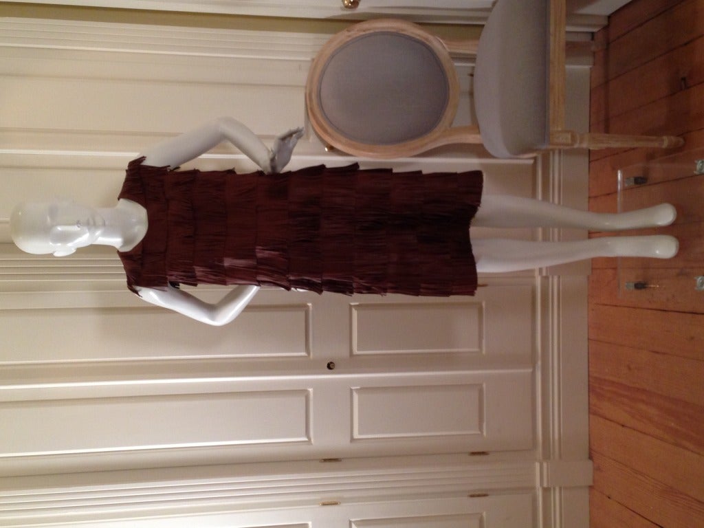 Prada Brown Leather Fringe Dress In Excellent Condition In San Francisco, CA