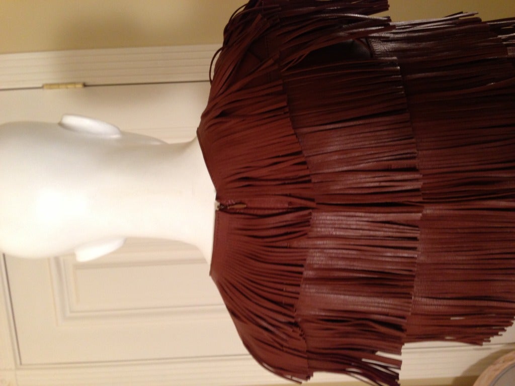 Prada Brown Leather Fringe Dress 1