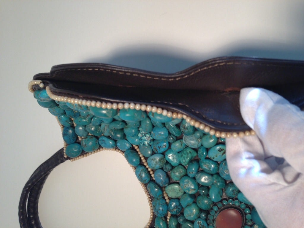 leather bag with turquoise stone