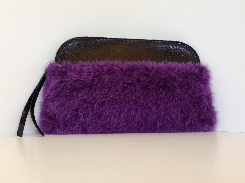 Renaud Pellegrino Violet Fur Clutch In Excellent Condition In San Francisco, CA