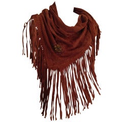 Henry Beguelin Brown Suede Scarf with Tiger Eye Embellishment