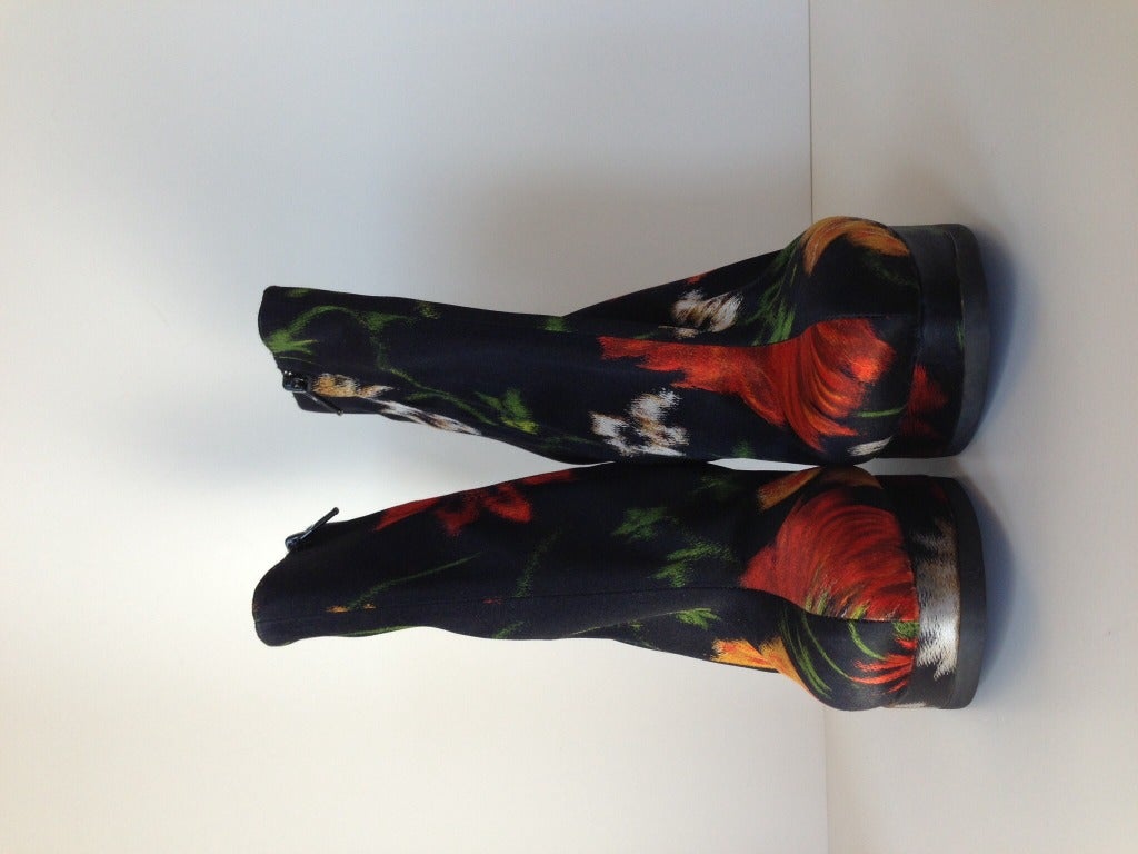 Dries Van Noten Floral Satin Platform Boot at 1stdibs