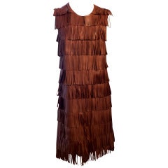 Prada Brown Leather Fringe Dress