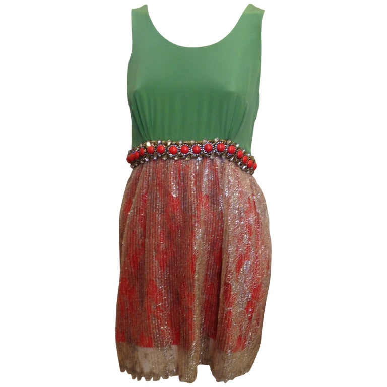 Balenciaga Green and Coral Dress