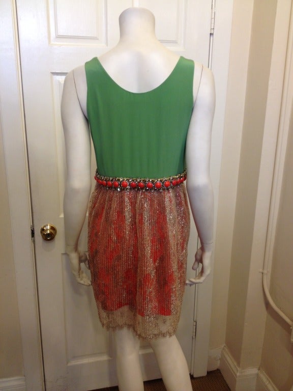 Balenciaga Green and Coral Dress In Excellent Condition In San Francisco, CA