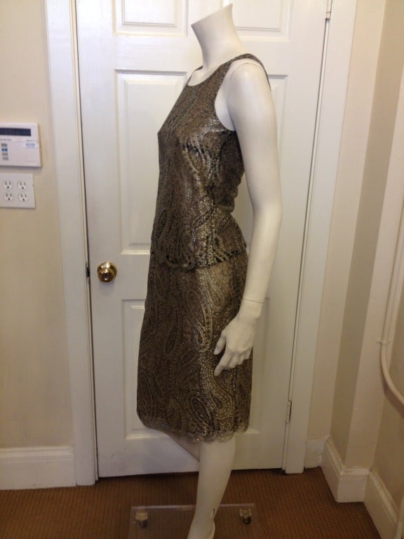 Brown Chanel Metallic Gold Lace Skirt and Top