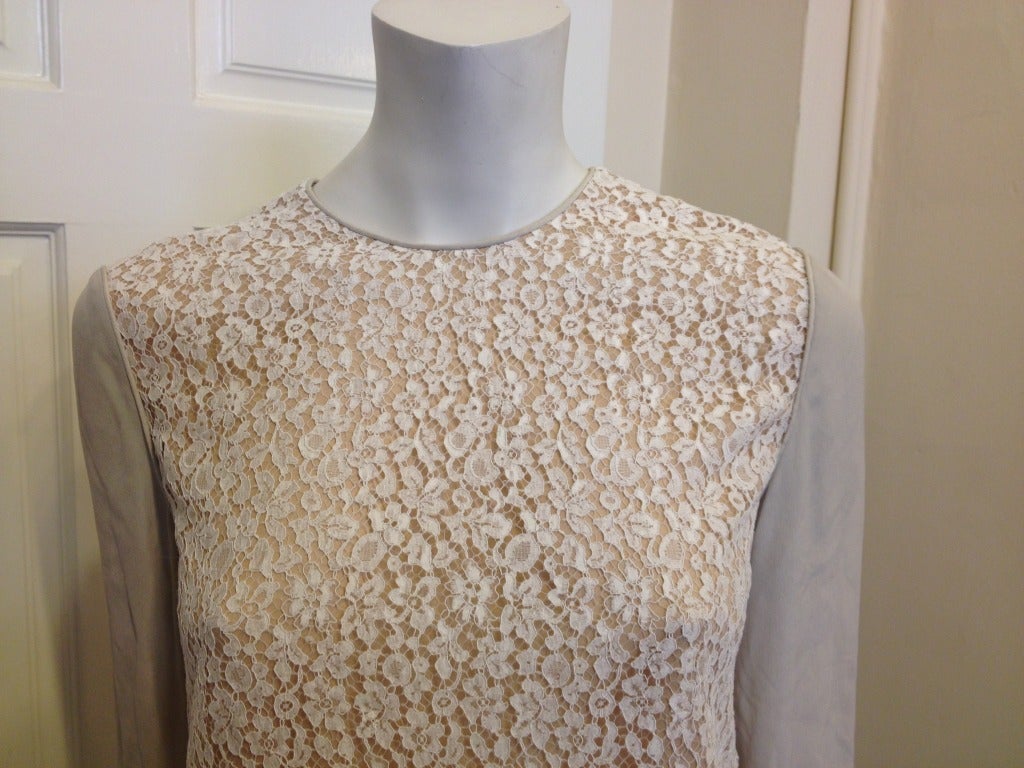 Chloe Champagne and Dove Grey Lace Top In Excellent Condition In San Francisco, CA