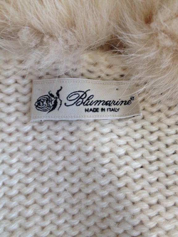 Blumarine Cream Cardigan with Fur Collar In Excellent Condition In San Francisco, CA