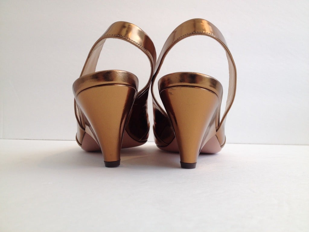 Prada Gold Wedge Sandals In New Condition In San Francisco, CA