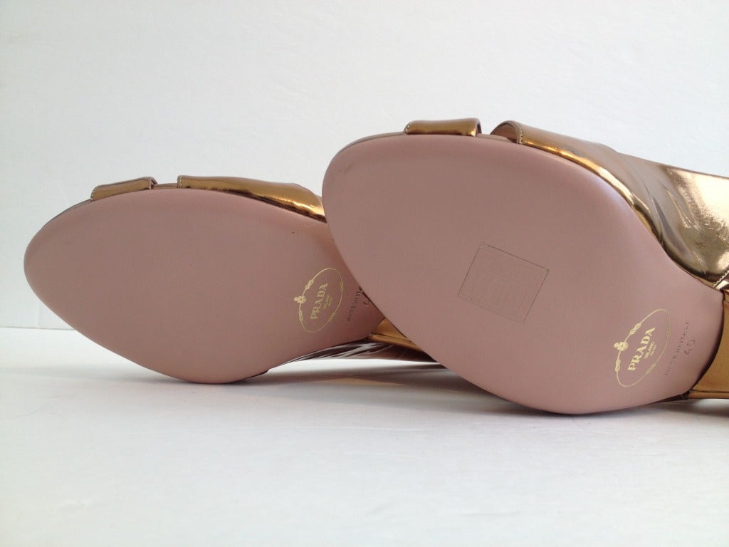 Women's Prada Gold Wedge Sandals